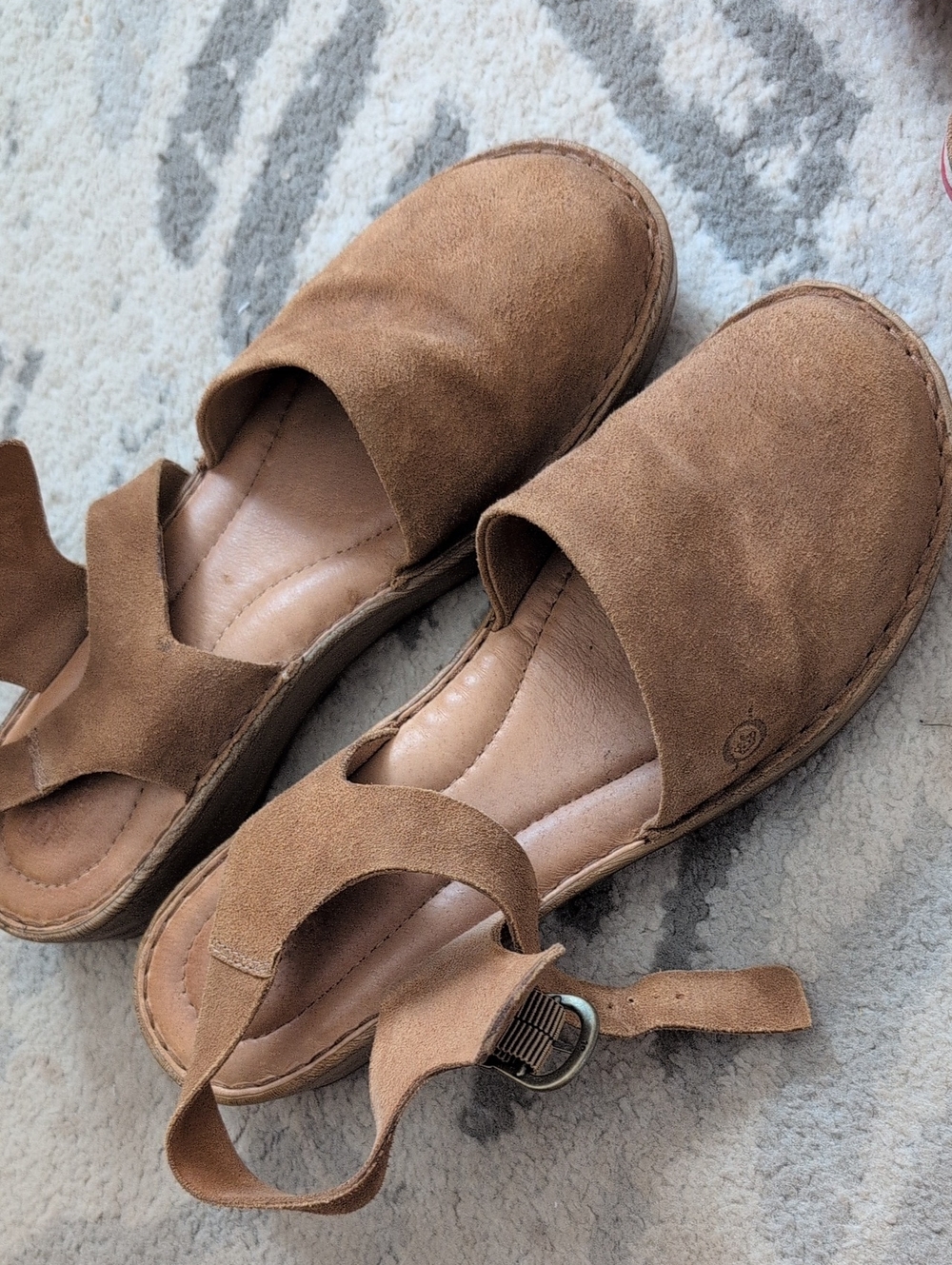Born Suede Closed-Toe Ankle-Strap Sandals in Cognac Brown - Picture 1 of 4